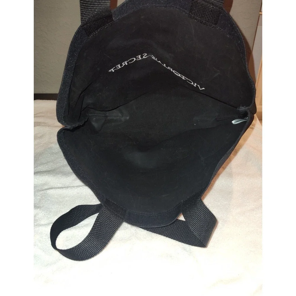 Victoria's‎ Secret Bag Black Canvas Embroidered Tote Shopping Book Travel